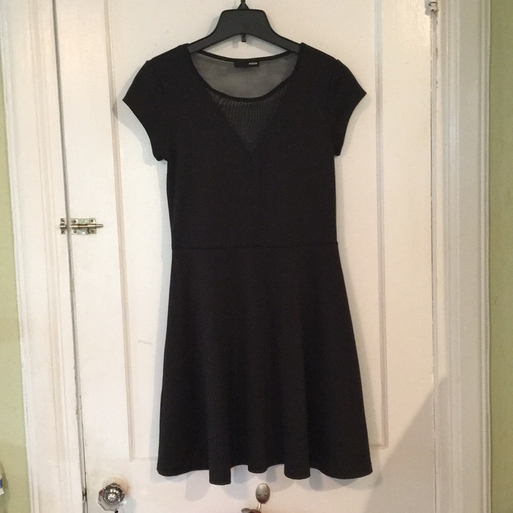 Simple black dress with v neckline  mesh